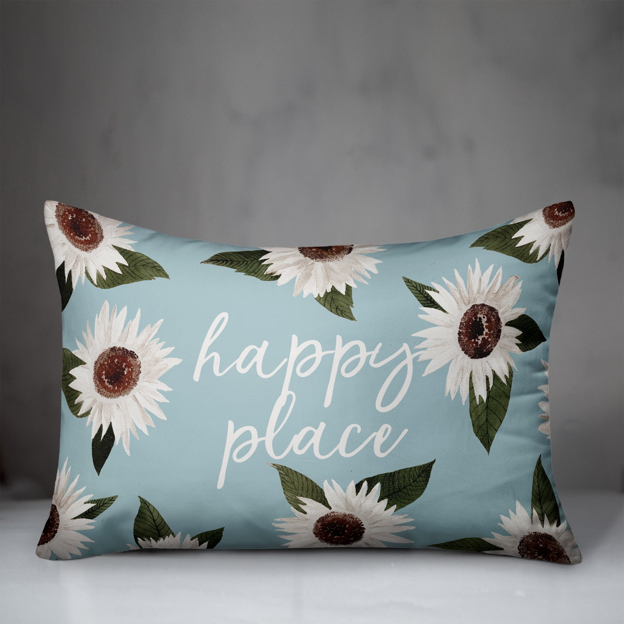 Creative Products Happy Place Flowers on Light Blue 14x20 Indoor / Outdoor Pillow