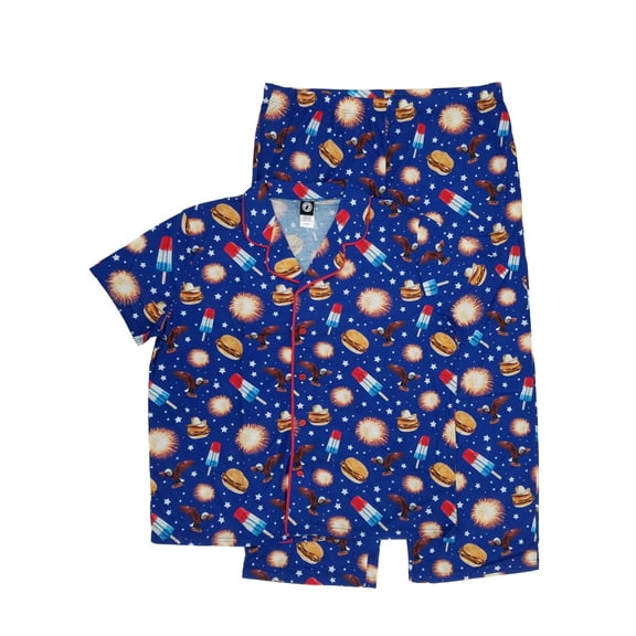 Mens 2-Piece Americana Burgers Eagles Fireworks Sleepwear Pajama Set XX-Large