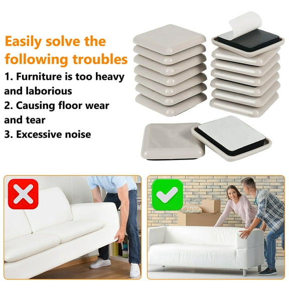 14 Pcs Furniture Sliders, 40mm Heavy Furniture Square Furniture Sliders Furniture Mover Pads, Self-adhesive Furniture Moving Gliders and Slider for Chair Sofa Carpet Movers