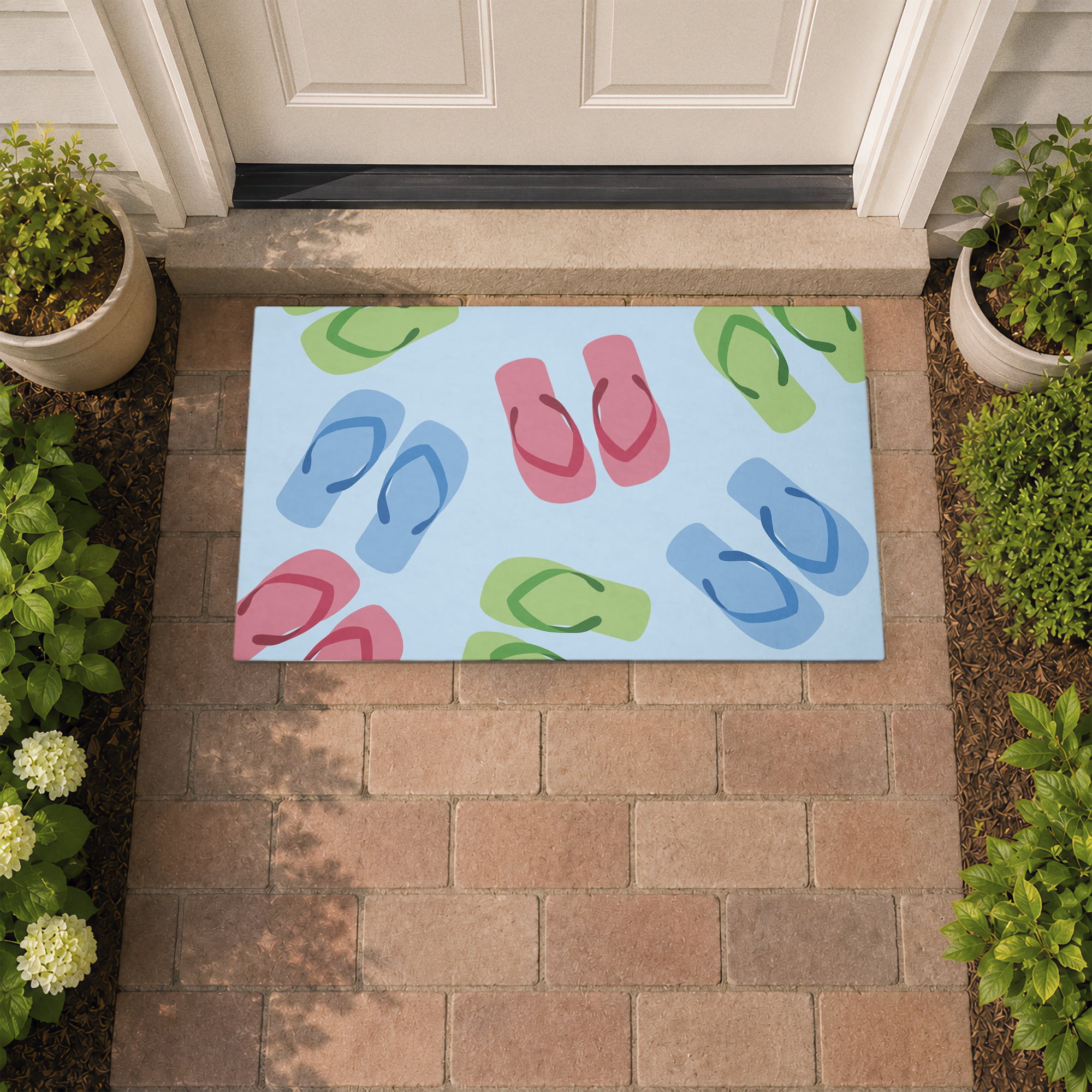 Stupell Industries Colorful Flip Flops on Blue Printed Outdoor Door Floor Mat, design by Lil' Rue