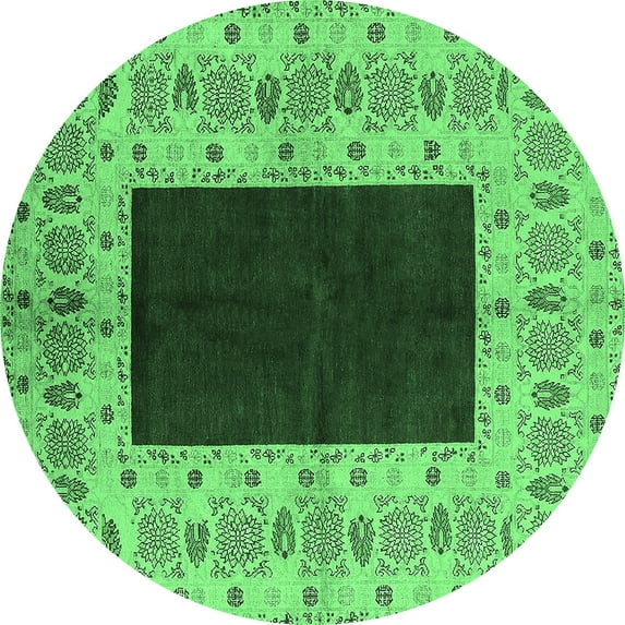 Ahgly Company Indoor Round Oriental Emerald Green Traditional Area Rugs, 3' Round
