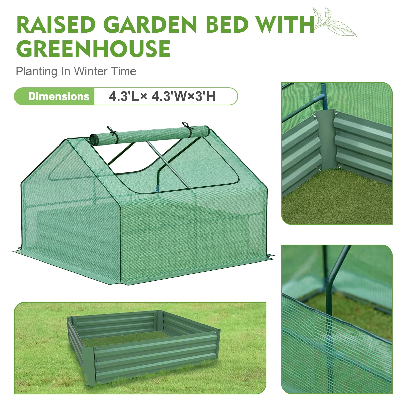 BPS Raised Garden Bed Set, 4x4x1  FT Metal Bottomless Flower Bed with PE Cover for Outdoor Planting, Green
