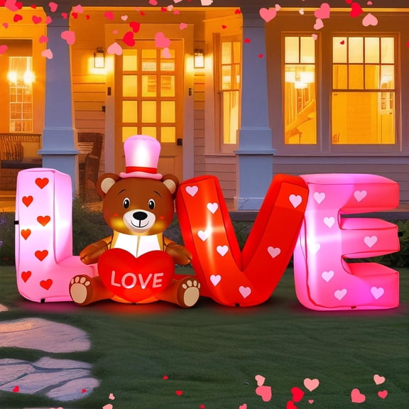 6 ft Valentines Day Inflatable Outdoor Decorations Blow up Valentine Love Yard Decor with Red Heart Built-in LED Lights Bear Holiday Decoration for Lawn Garden Outside Home Wedding Party