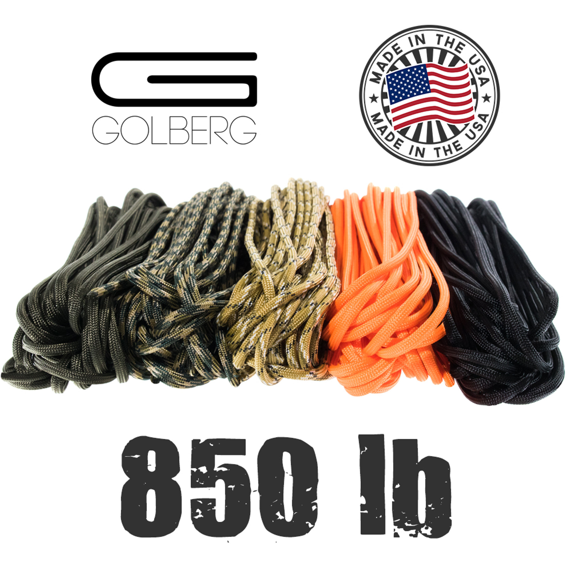 GOLBERG 850 Paracord Stronger than 550 and 750 Made in the USA by