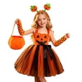 thumbnail image 5 of FYDUU Girls Halloween Pumpkin Outfit Set 4Pcs Sleeveless Tulle Tutu Dress with Pumpkin Headband Arm Sleeves Candy Bag Holiday Party Outfits 3-4 Years, 5 of 9