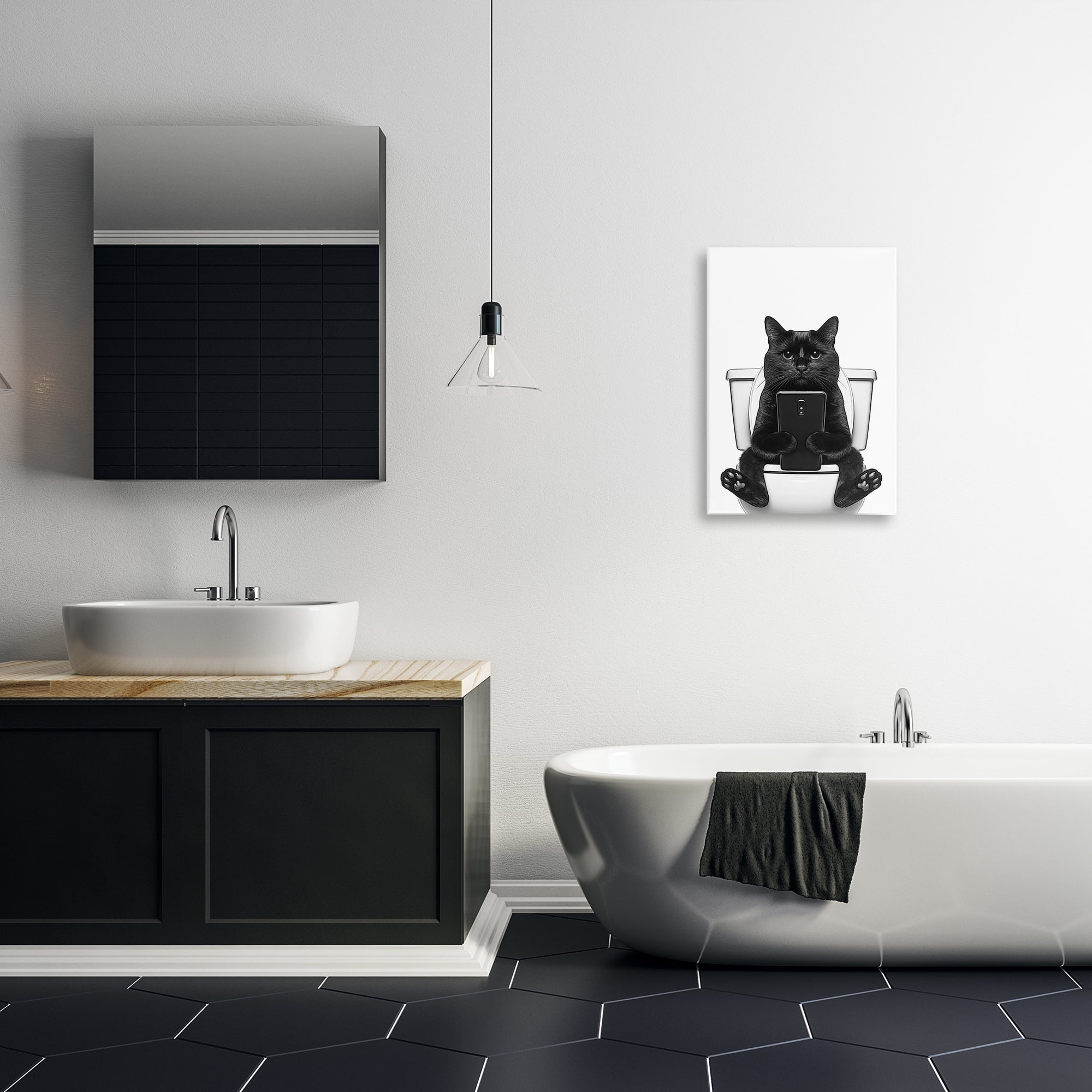 Stupell Industries Cat Texting on Toilet Typography Painting Gallery Wrapped Canvas Art Print Wall Art, 16 x 24