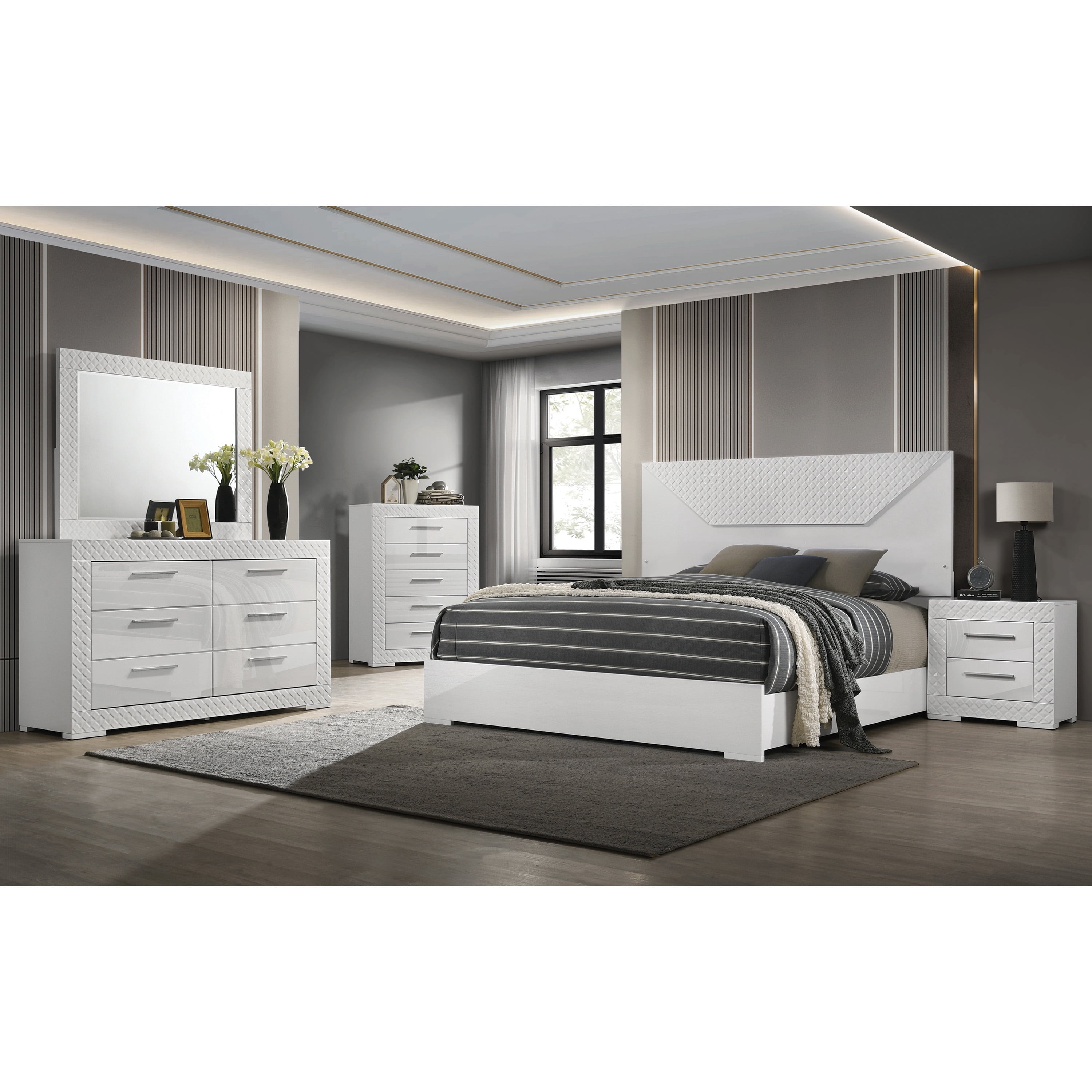 Furniture of America Tranze Adult Glam 2-Drawer Nightstand, White