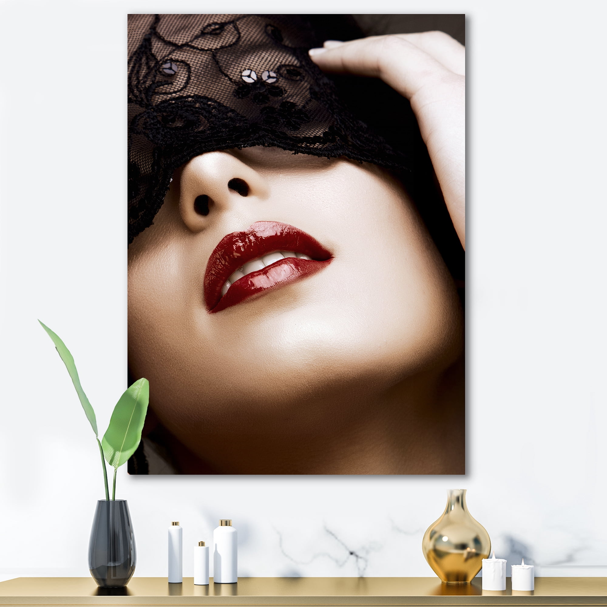Designart ' Portrait Of Modern Girl With Mask ' Modern Canvas Wall Art Print