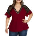 thumbnail image 3 of Mittory Women's Plus Size Flounce Short Sleeve Work Office Lace Deep V Neck Elegant Blouse, 3 of 7
