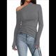 thumbnail image 2 of Blusas de Mujer con Hombros Descubiertos, Elegantes, de Larga, Asimétricas, Ajustadas, para Salir, de Otoño, con Frunces. Gris Oscuro M, 2 of 8