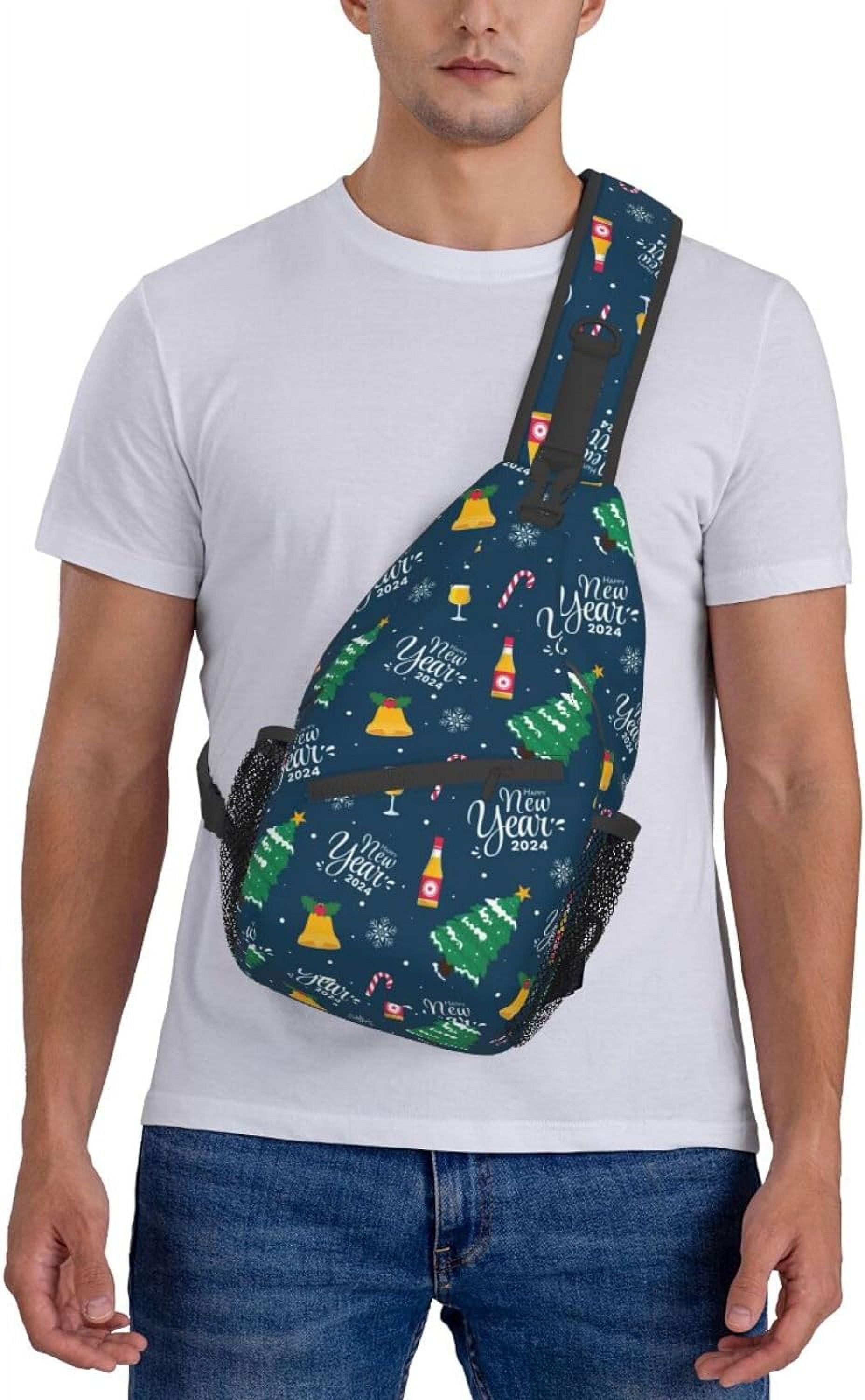Happy New Year 2024 Sling Bag Crossbody Hiking Travel Chest Bags Backpack Shoulder Daypack for Women Men