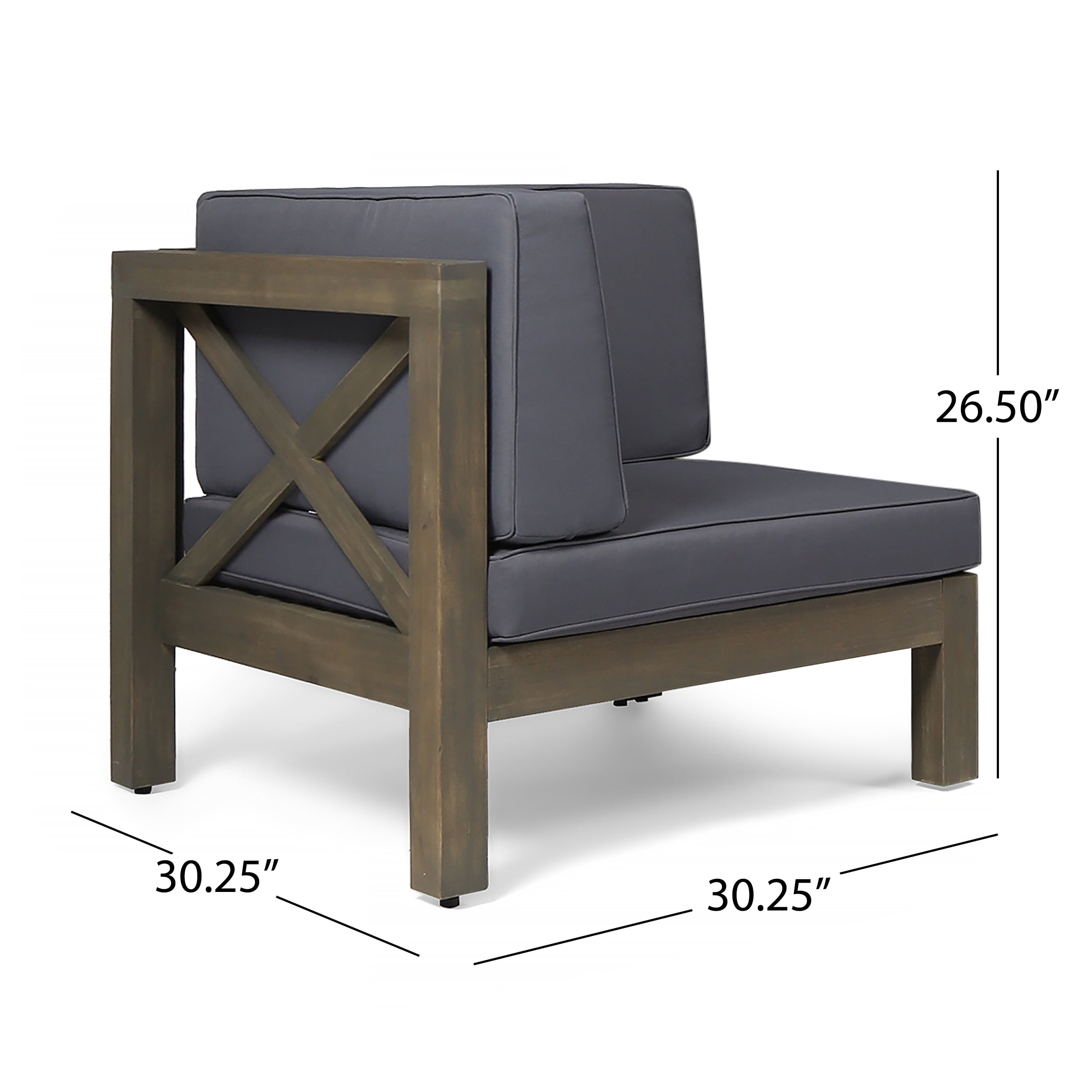 Luella Outdoor Modular Sectional Acacia Wood Loveseat with Cushions, Gray, Dark Gray