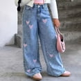 thumbnail image 6 of GiLiling Teen Girls Baggy Jeans High Waist Wide Leg Denim Pants Elastic Waist Y2k Vintage Aesthetic Cargo Pants Heart Embroidery (Blue, 11-12 Years), 6 of 8