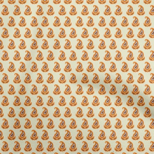 oneOone Polyester Spandex Pale Yellow Fabric Asian Paisley Block Sewing Material Print Fabric By The Yard 56 Inch Wide