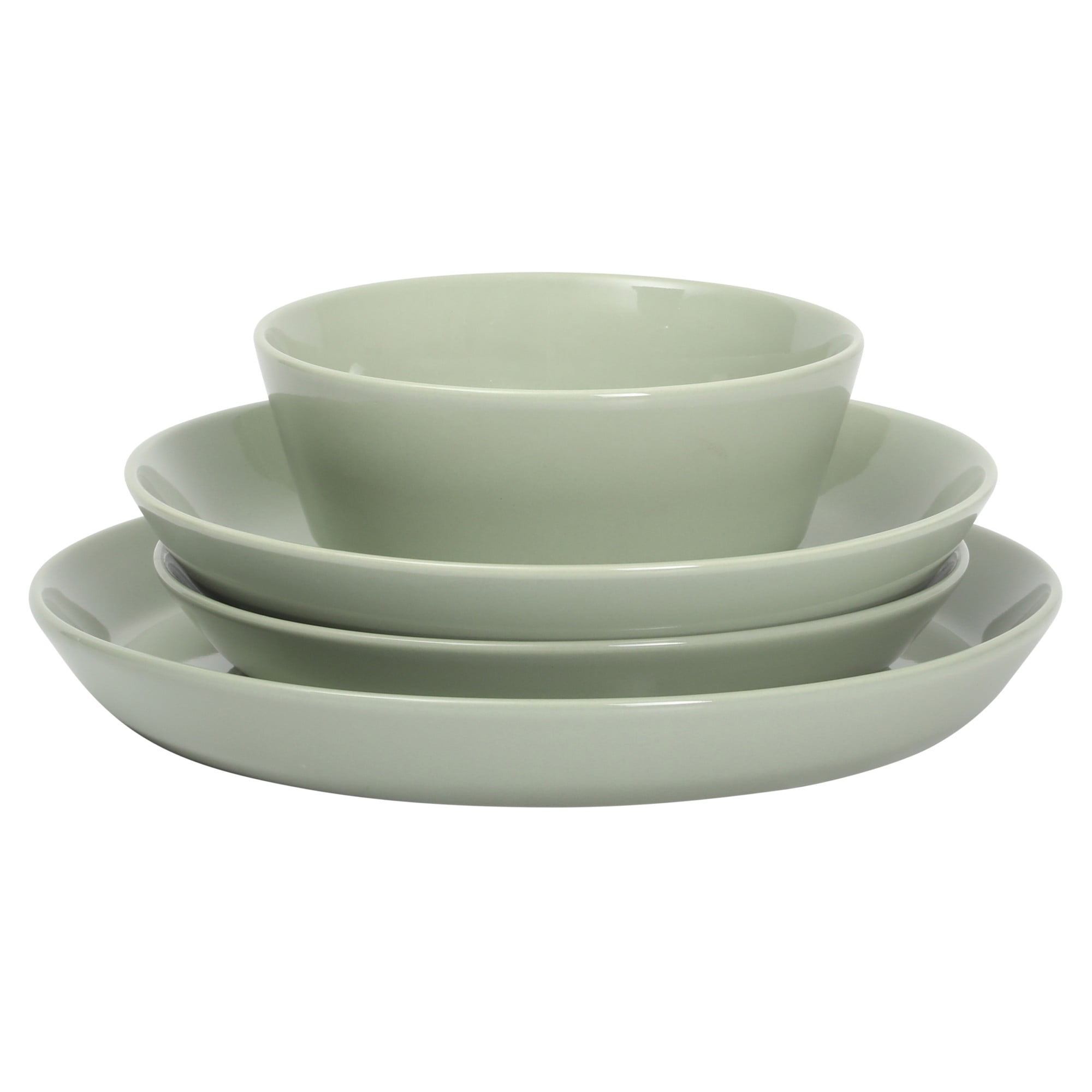 Gibson Home Summer Shades 16 Piece Plates and Bowls Dishes Service for 4 Porcelain Dinnerware Set - Green