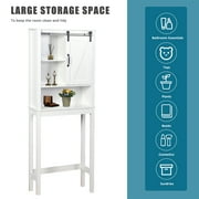 Bathroom Above Toilet Cabinet, White MDF Storage Cabinet, Bathroom Storage Space Saver with Adjustable Shelf & A Barn Door Cabinet, Over The Toilet Storage for Bathroom, K768