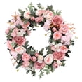 thumbnail image 3 of Guirnalda artificial de peonías de seda y rosas, guirnalda floral redonda, decoración del hogar para la parte delantera, 3 of 8