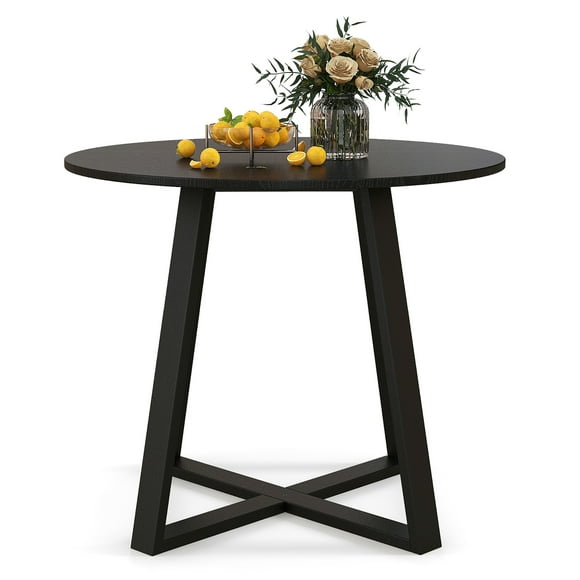 Gymax 36'' Round Wooden Dining Table for 4 w/ Pedestal Base Solid Rubber Wood Frame