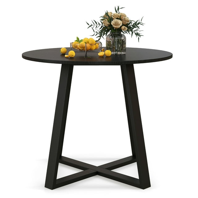 Gymax 36'' Round Wooden Dining Table for 4 w/ Pedestal Base Solid Rubber Wood Frame
