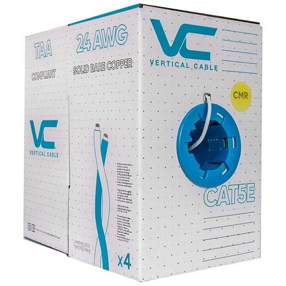Vertical Cable 1000ft Solid Cat5E Cable - 24AWG 350MHz CMR Bare Copper Bulk Ethernet White