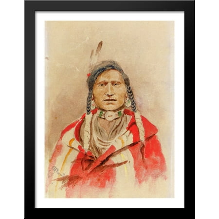 - Portrait of an Indian 28x36 Large Black Wood Framed Print Art by Charles M. Russell