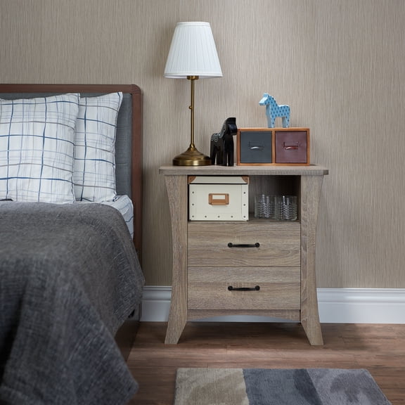 Rustic Natural Finish Accent Table Rectangular Design with Storage, Wooden Top & Tapered Legs for Bedroom