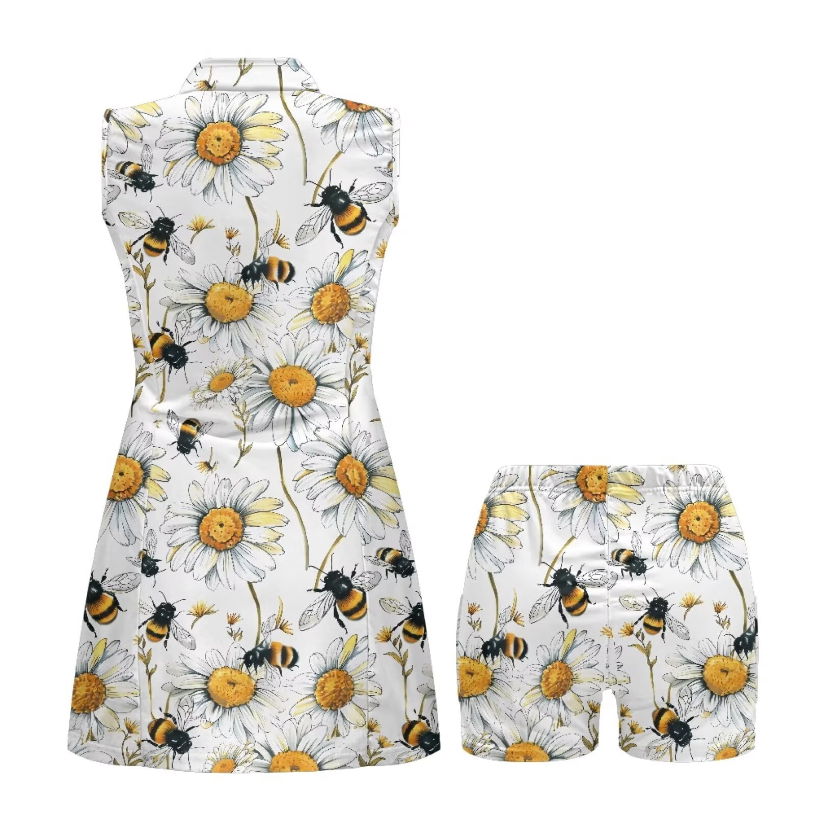 Yuyamidu Bee Daisy Womens Tennis Golf Dresses with Built-in Shorts Womens Sleeveless Golf Tennis Dresses Dry Fit Sports Activewear Dress Moisture Wicking Athletic Dress Size XL