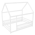 thumbnail image 5 of Leumius Full Size Floor Bed with House Roof Frame, Fence Guardrails Montessori Floor Bed for Boys Girls White, 5 of 7