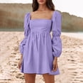 thumbnail image 2 of Fozruso Women's Square Long Sleeve Bubble Sleeve Dress, 2 of 5