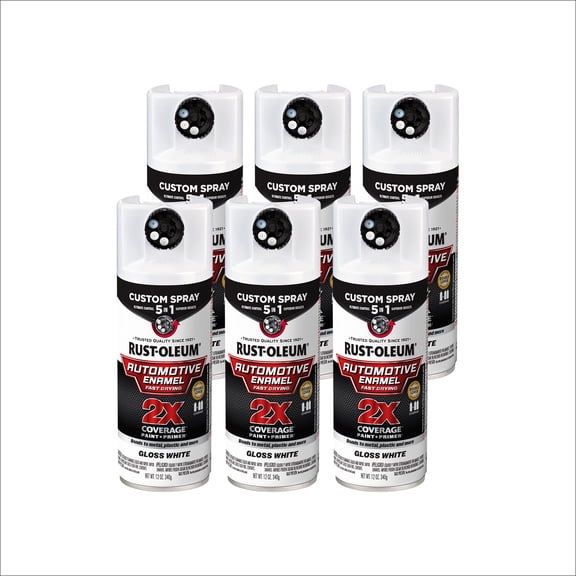 6 Pack, Gloss White, Rust-Oleum 2X Automotive Enamel 5 in 1 Spray Paint-394894, 12 oz