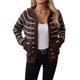 thumbnail image 1 of Suéteres Tipo Cárdigan A Rayas para Mujer, Ropa de Otoño, Blusas de Larga Informales A con Botones. Marrón S, 1 of 10