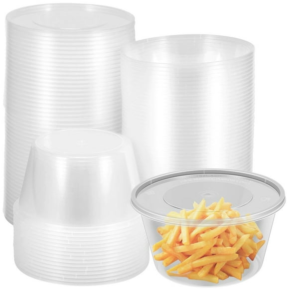 SUTENGDA 50Pcs Food Containers 15 Oz Plastic Deli Box with Lids Leak-proof Salad Box Clear Food Storage Containers Microwavable Reusable Food Packing Box for Meal Prep Picnic 4.5x4.5x2.4