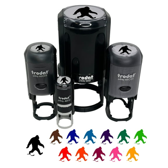 Bigfoot Sasquatch Walking with Footprint Trail Self-Inking Rubber Stamp Ink Stamper - Black Ink - Mini 1/2 Inch