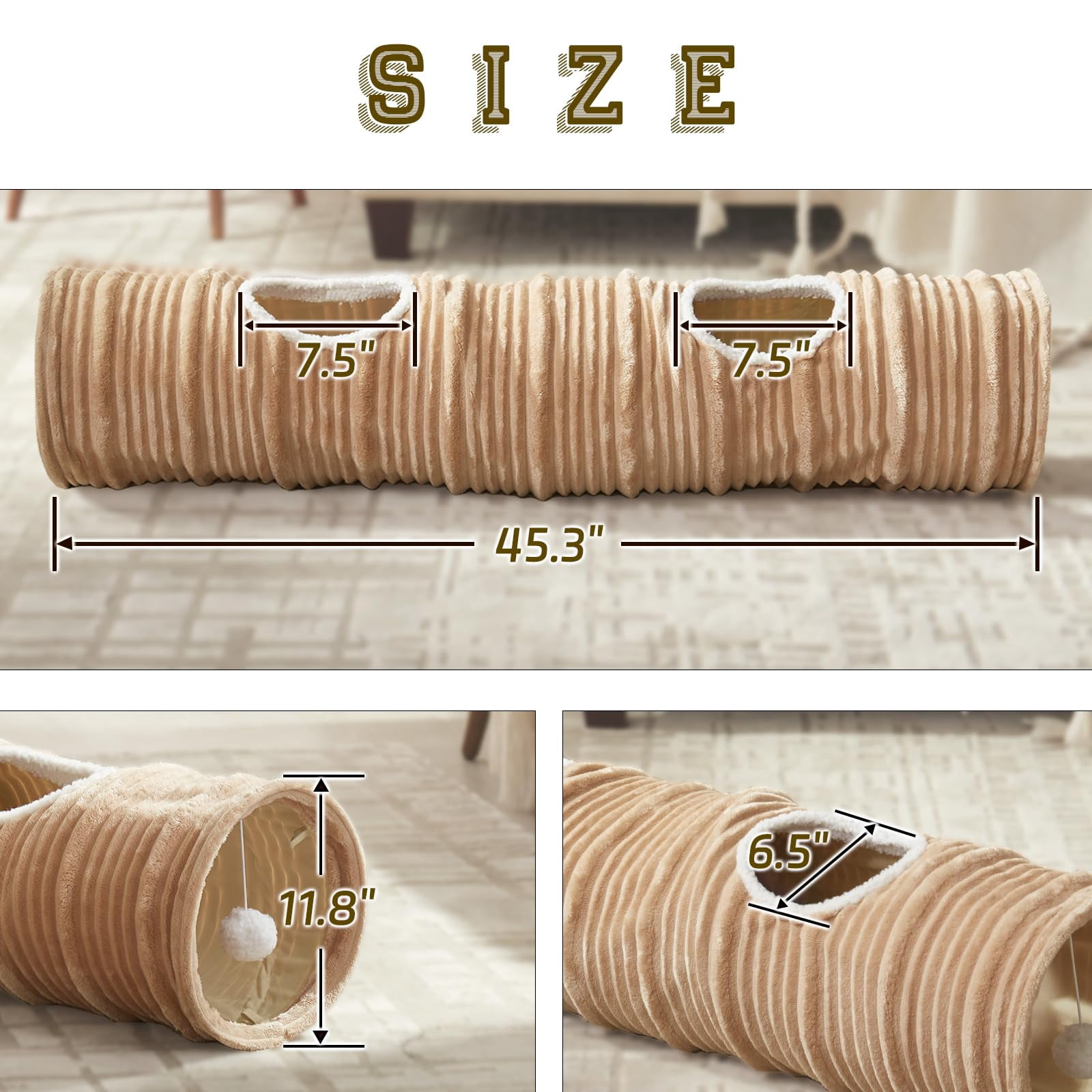 Cat Tunnel For Indoor Cats Toys Collapsible Straight Tube With A Fun Ball And 2 Holes Play Tunnels Rabbits  Ferrets Puppies & Large Pets Diameter 11.8 Inch