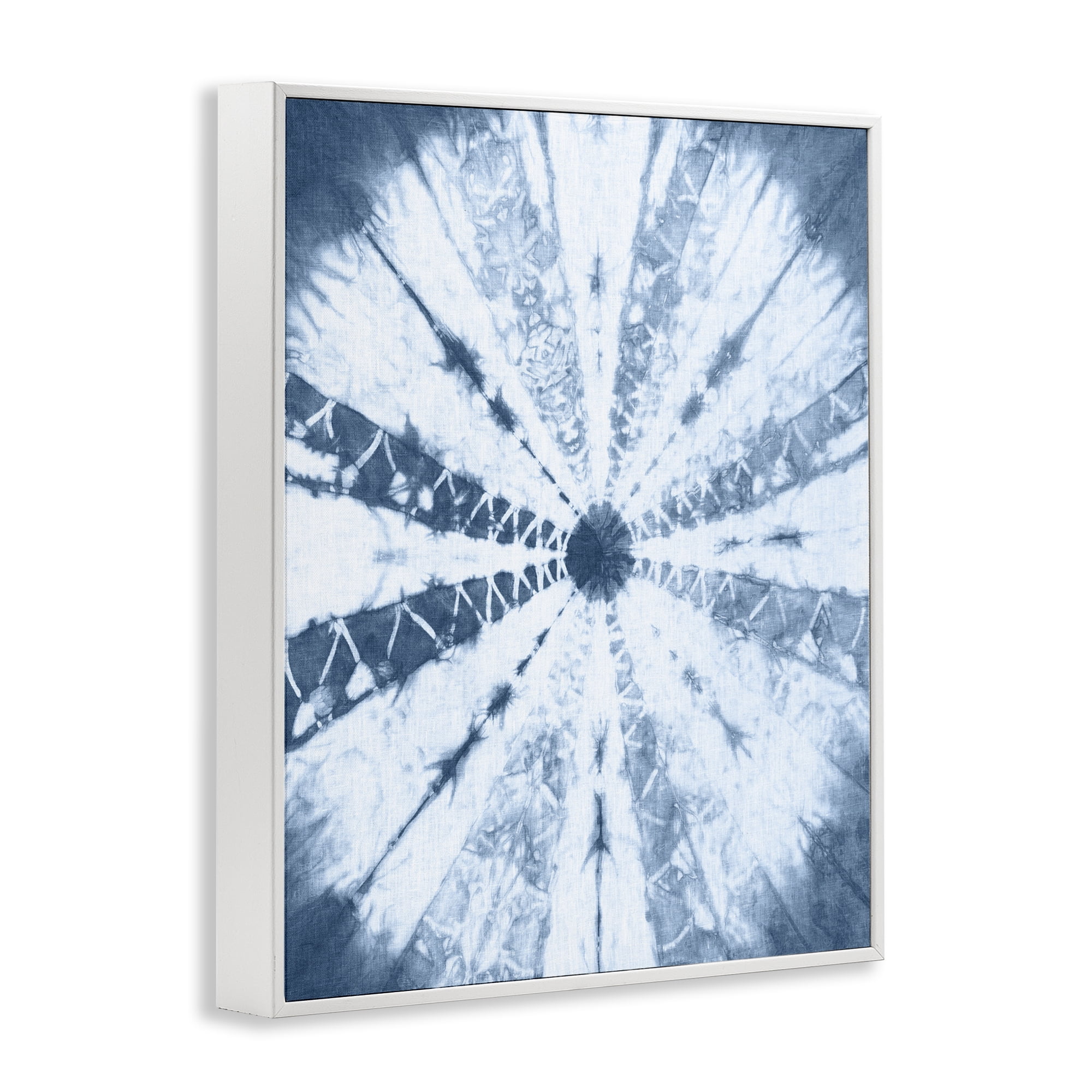 Stupell Industries Blue Tie Dye Sunburst Abstract Painting White Framed Art Print Wall Art, 11 x 14