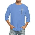 thumbnail image 2 of QATAINLAV Men 3/4 Sleeve Athletic Shirt Loose Fit Muscle Pullover Tops Fashion Cross Print Tshirts Casual Crew Neck Blouses Light Blue L, 2 of 4