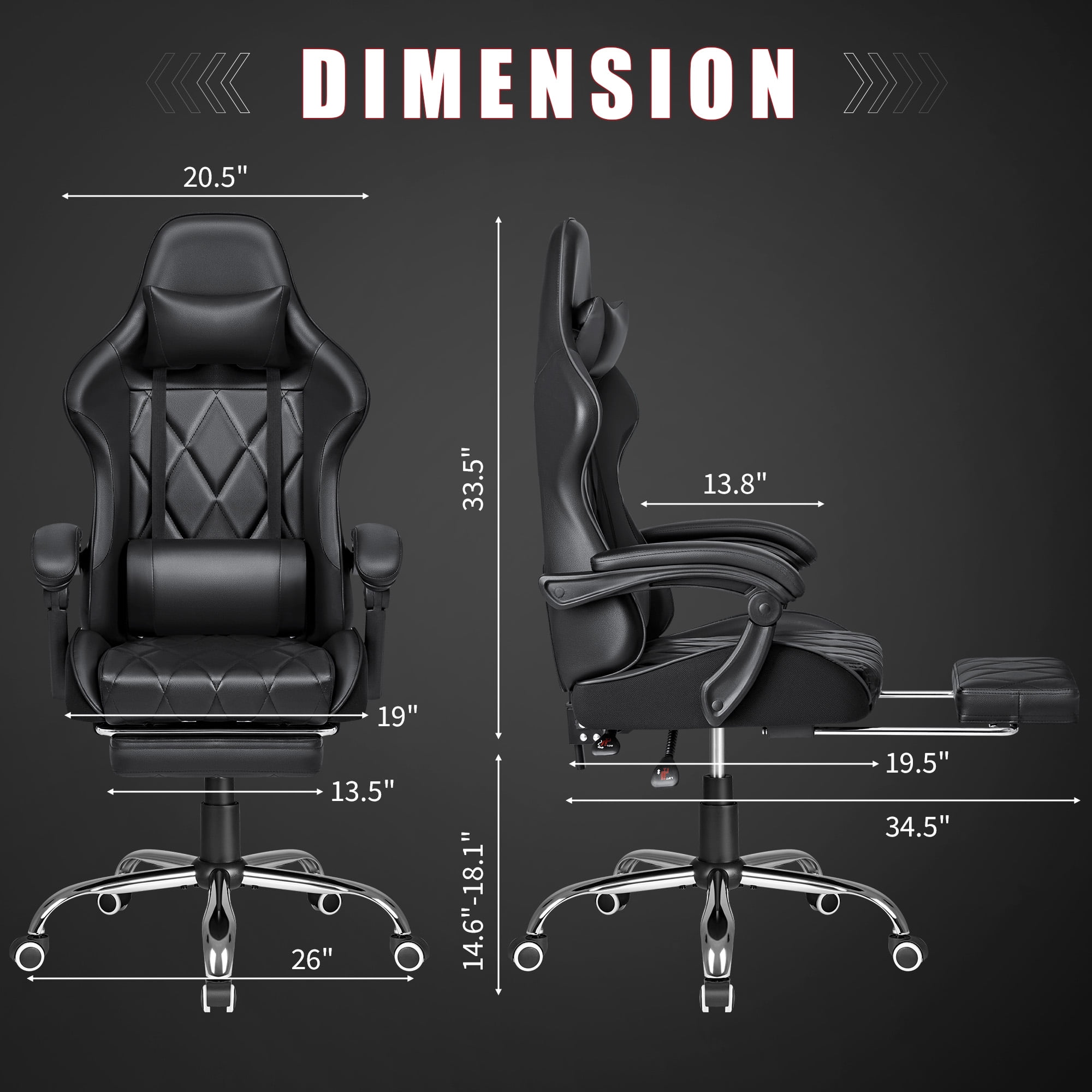 Homall Gaming Chair Massage Office Chair Computer Racing Chair High Back PU Leather Chair with Footrest, Black