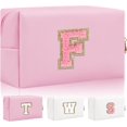 thumbnail image 1 of HSHDLDF Personalized Initial Letter Patch Makeup Bag Preppy Chenille Letter Cosmetic Pouch with Zipper Pink/Pink-Letter F, 1 of 6