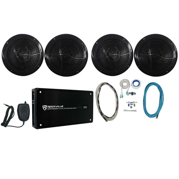 (4) Rockville RMC80B 8" 1600w Marine Boat Speakers 4-Channel Amplifier Amp Kit