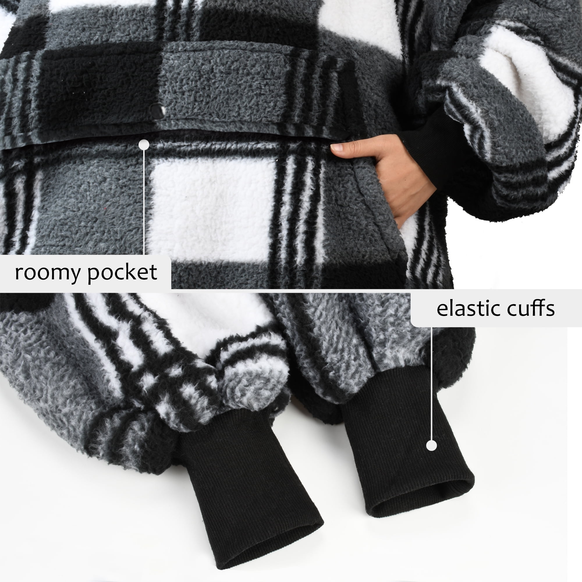 Catalonia Plaid Oversized Wearable Blanket Hoodie Sweatshirt, Comfortable Sherpa Lounging Pullover for Adults Men Women Wife Girlfriend, Gift for Her