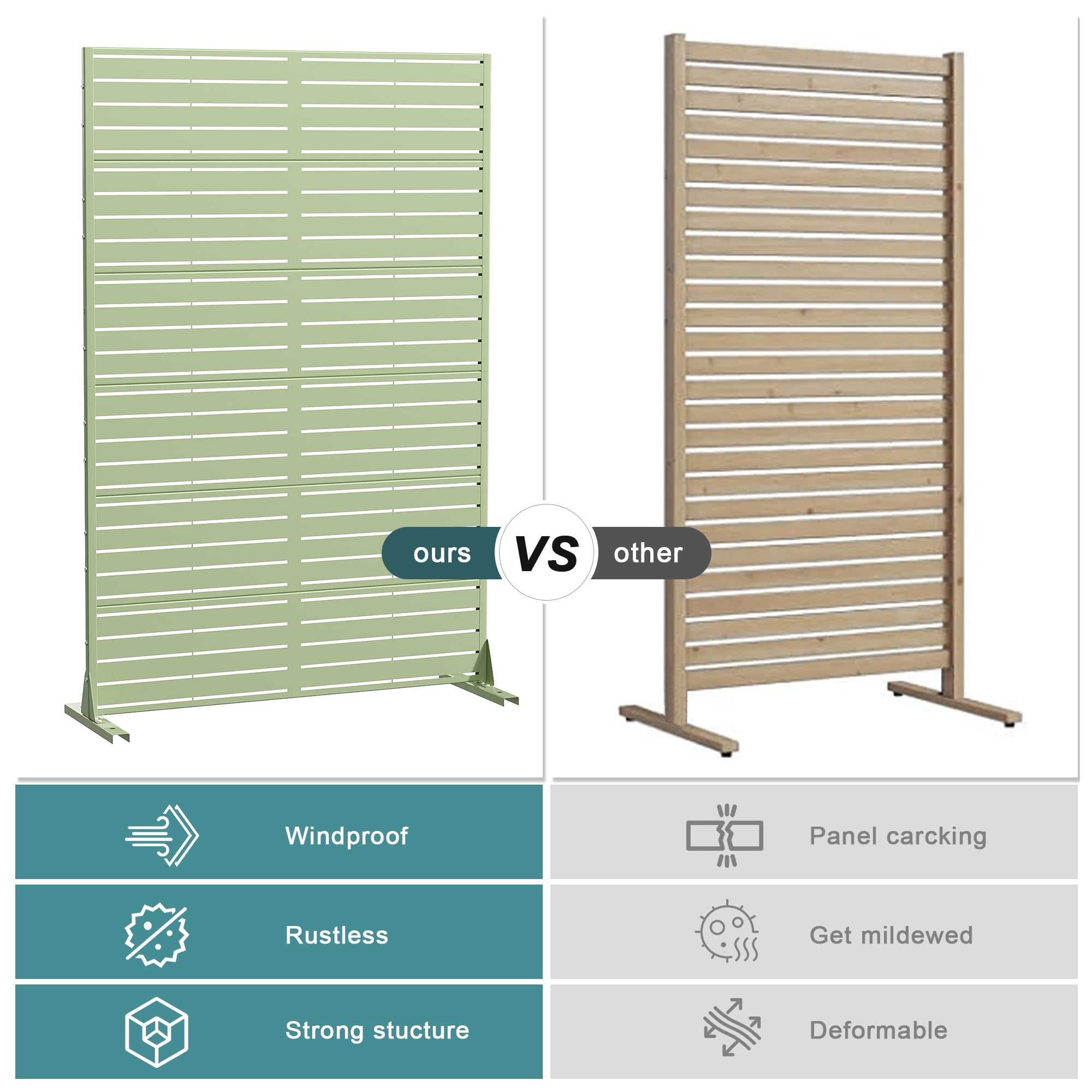 MAYEERTY 72*47in Outdoor Privacy Screen, 6 Panels Metal Privacy Fences for Patio, Green