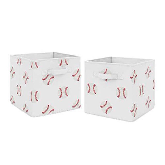 sweet jojo designs Bacs de Rangement Sport Rouge et Blanc pour collection de baseball patch - Ensemble de 2