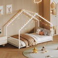 thumbnail image 2 of Bellemave Twin Size Metal House Bed with Roof and LED Lights Montessori House Bed with Headboard and Footboard Floor Bed Frame with Slats (Twin, White), 2 of 10