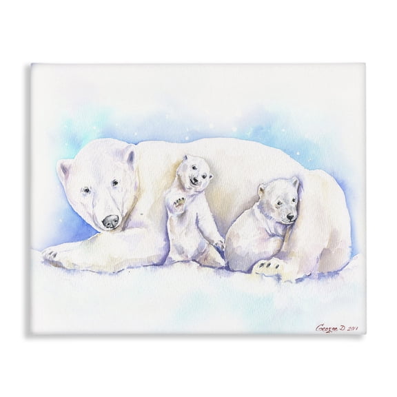 Stupell Industries Traditional Polar Bear Family Animal Blue Watercolor Canvas Art, 20 x 16, by George Dyachenko