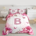 thumbnail image 2 of Homewish Initial Letter B Bedding Comforter Set,Kawaii Flower Floral Twin Comforter Sets,Pink Sequin Print Bedding Set For Girl,Breathable Bedroom Decoration Reversible,2 Pieces, 2 of 8