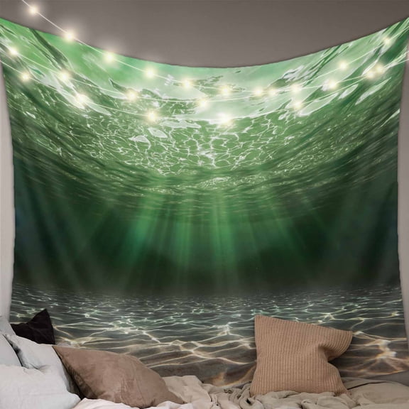 Dark Green Ocean Waves Tapestry for Bedroom Wall Hanging Tapestry, Summer Beach Coastal Abstract Ceiling Backdrop Tapestries Poster Blanket Wall Decor for Teens Room Living Room Dorm 51" x 59"