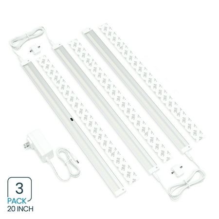 

EShine White Finish 3 Extra Long 20 inch Panels LED Dimmable Under Cabinet Lighting Kit Hand Wave Activated - Touchless Dimming Control Warm White