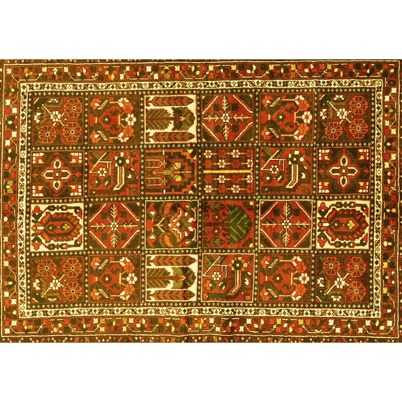 Ahgly Company Machine Washable Indoor Rectangle Persian Yellow Traditional Area Rugs, 5' x 7'