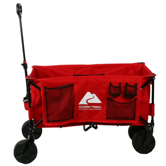 Ozark Trail Hazel Creek Extra Large Wagon with Extended Handle, Red, Outdoor, Camping, Height 50.5 inches