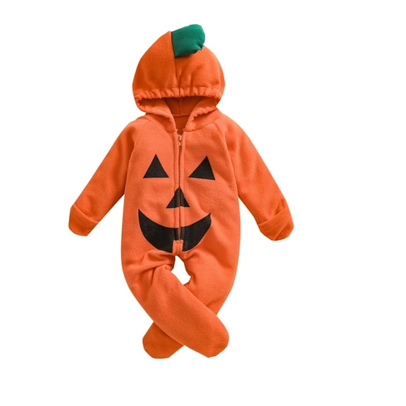 nfant Newborn Baby Boys Girls Halloween Pumpkin Hooded Romper 6M 12M 18M 24MOne Piece Full Zip Footed Jumpsuit Warm Outwear